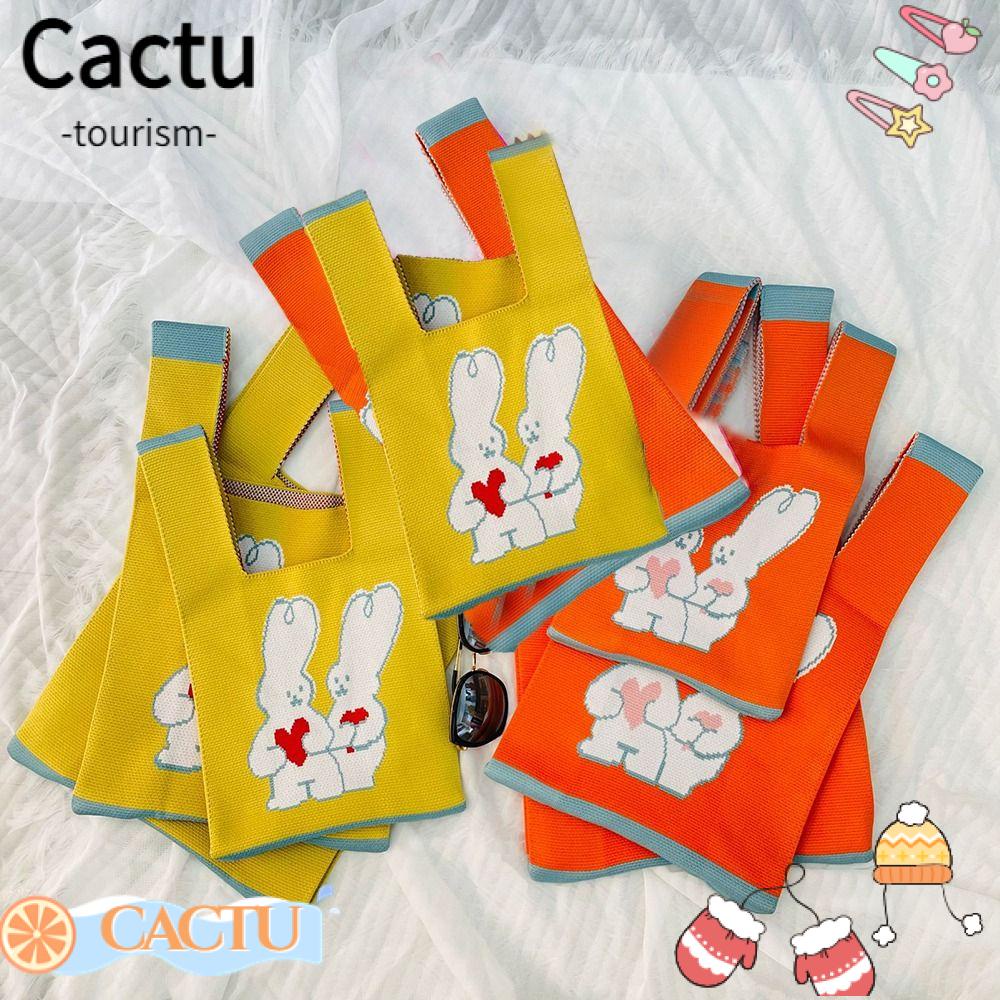 cactu-กระเป๋าถือ-ผ้าถัก-ลายการ์ตูนกระต่ายน่ารัก-ความจุสูง-ใช้ซ้ําได้-สําหรับนักเรียน