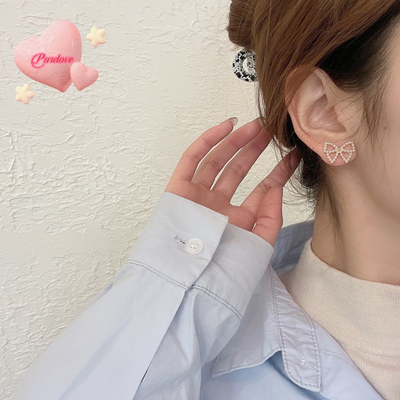 purelove-gt-ต่างหูสตั๊ด-ประดับโบว์-มุก-สไตล์เกาหลีวินเทจ-เครื่องประดับแฟชั่น-สําหรับผู้หญิง-1-คู่