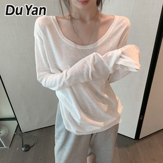 Du Yan เสื้อยืดแขนยาว ผ้าฝ้าย ทรงหลวม สีขาว แฟชั่นฤดูใบไม้ผลิ และฤดูใบไม้ร่วง สไตล์เกาหลี สําหรับผู้หญิง 2023
