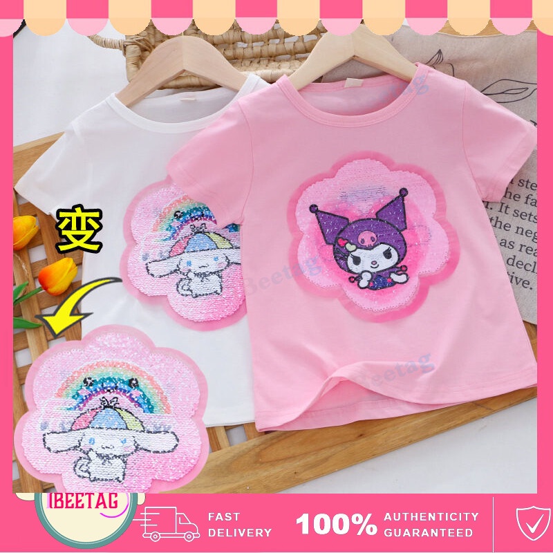 เสื้อยืดแขนสั้น-ผ้าฝ้าย-พิมพ์ลาย-sanrio-kuromi-แฟชั่นฤดูร้อน-สําหรับเด็ก