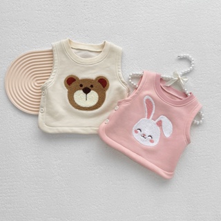 เสื้อกั๊กแขนกุด ผ้ากํามะหยี่ขนนิ่ม รูปกระต่ายหมีน่ารัก เหมาะกับฤดูใบไม้ร่วง สําหรับเด็กผู้ชาย และเด็กผู้หญิง อายุ 0-2 ปี