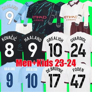 เสื้อกีฬาแขนสั้น ลายทีมชาติฟุตบอล HAALAND 2023 2024 DE BRUYNE PHILLIPS MANS CITIES GREALISH MAHREZ MANCHESTERS FODEN 23 24 ชุดเยือน สําหรับผู้ชาย