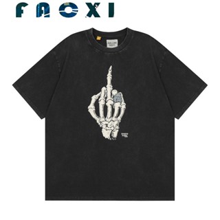 พร้อมส่ง เสื้อยืดแขนสั้น คอกลม พิมพ์ลายโครงกระดูก ขนาดใหญ่ สไตล์เกาหลี วินเทจ พลัสไซซ์ สีพื้น สําหรับผู้ชาย และผู้หญิง คู่รัก