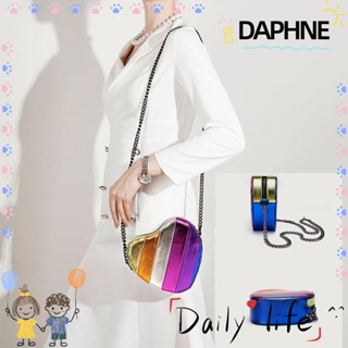 Daphne กระเป๋าสะพายไหล่ สะพายข้าง เมทัลลิก หนัง PU ลายทางสีรุ้ง กันน้ํา สําหรับผู้หญิง