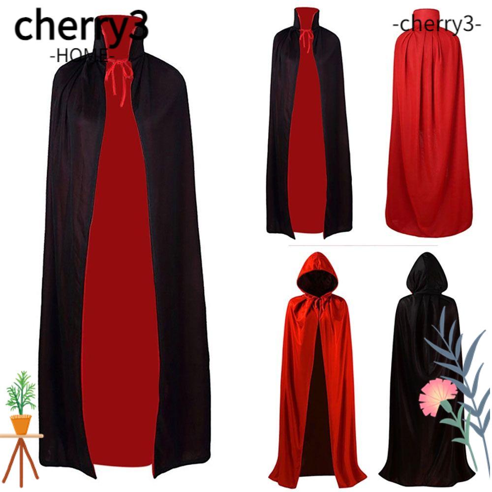 cherry3-เสื้อคลุมแวมไพร์-เครื่องแต่งกายแฟนซี-มีฮู้ด-สีดํา-สีแดง-สําหรับผู้ใหญ่-เด็ก