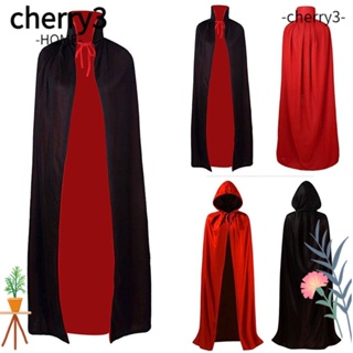 Cherry3 เสื้อคลุมแวมไพร์ เครื่องแต่งกายแฟนซี มีฮู้ด สีดํา สีแดง สําหรับผู้ใหญ่ เด็ก
