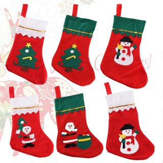 ใหม่ ถุงเท้าคริสต์มาส ของขวัญ ถุงขนม ลายสโนว์แมน ซานตาคลอส กวางเอลก์ จี้ต้นคริสต์มาส