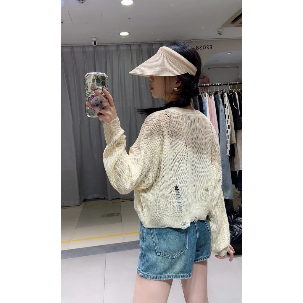 เสื้อถัก-คอวี-ทรงหลวม-แฟชั่นฤดูร้อน-สําหรับผู้หญิง-0lcs