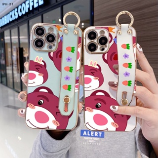 Compatible With iphone 11 Pro MAX SE 2020 X XS XR 6 6S 7 8 Plus 2022 เคสไอโฟน สำหรับ Case Lotso Bear เคส เคสโทรศัพท์ เคสมือถือ Wrist Strap Electroplating TPU Cases