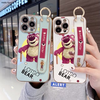 Huawei Nova 7 7I 5T SE 3 3i 3E 4 4E เคสหัวเว่ย สำหรับ Case Lotso Strawberry Bear เคส เคสโทรศัพท์ เคสมือถือ Wrist Strap Electroplating TPU Cases