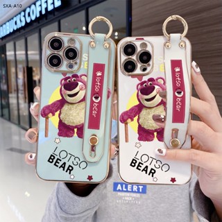 Compatible With Samsung Galaxy A10 A10S A52 A52S A22 A02 A02S M02 A20S A20 A30 A30S A50 A50S 4G 5G เคสซัมซุง สำหรับ Case Lotso Strawberry Bear เคส เคสโทรศัพท์ เคสมือถือ Wrist Strap Electroplating TPU Cases