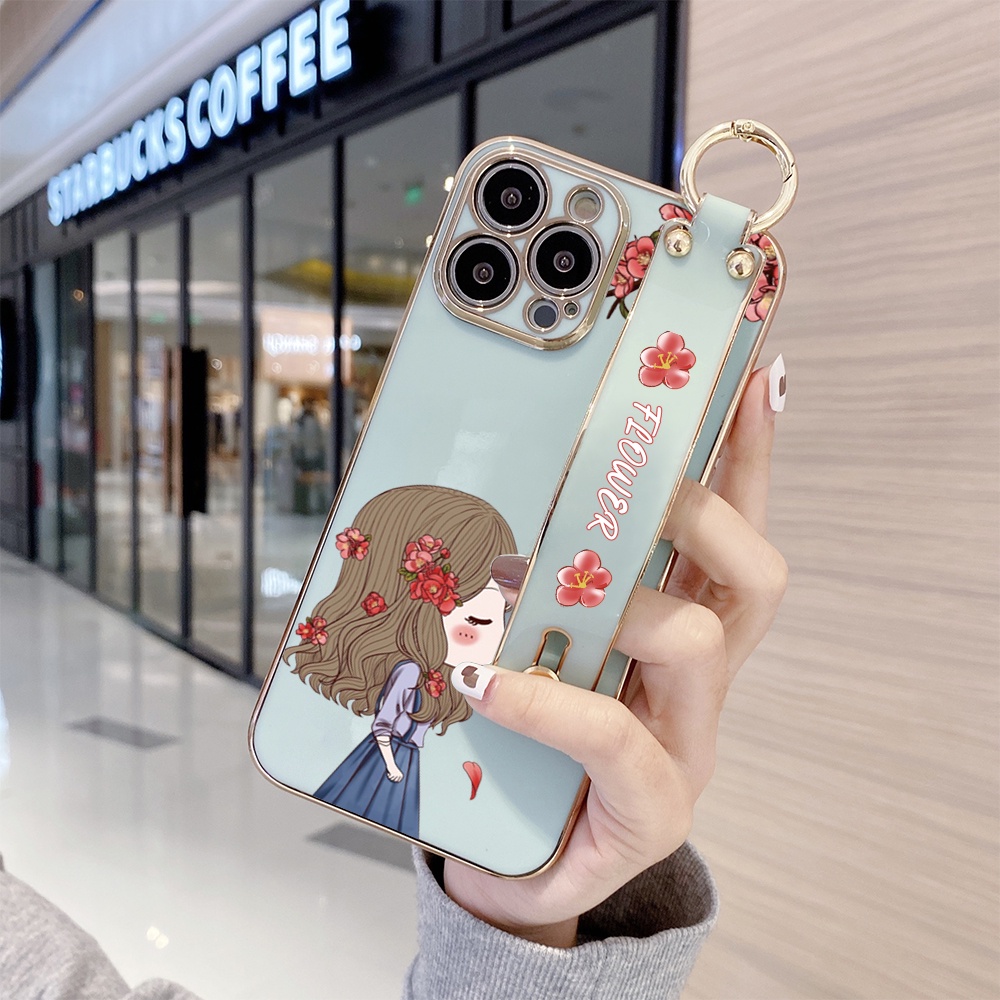 realme-10-pro-plus-pro-5g-เคสเรียวมี-สำหรับ-case-lovely-girl-เคส-เคสโทรศัพท์-เคสมือถือ-wrist-strap-electroplating-tpu-cases