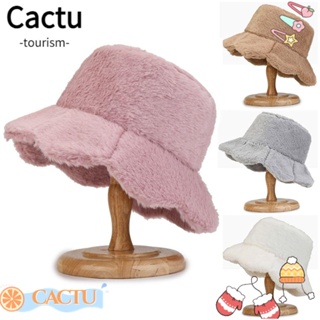 Cactu หมวกบักเก็ต ผ้ากํามะหยี่ขนนิ่ม ให้ความอบอุ่น แฟชั่นฤดูหนาว