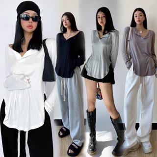 KOKO*พร้อมส่ง*เสื้อยืดแขนยาวทรงหลวม สไตล์เกาหลี เสื้อผ้าแฟชั่นสุดเซ็กซี่เก๋ๆ สีทึบ สำหรับผู้หญิง#2366