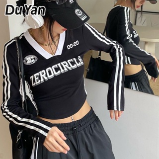 Du Yan ใหม่ เสื้อยืดแขนยาว ลายทีมชาติฟุตบอล สไตล์เรโทร อเมริกัน สําหรับผู้หญิง