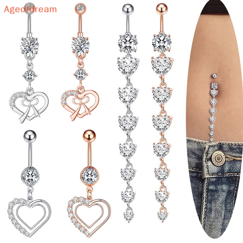 ageofdream-ใหม่-แหวนสเตนเลส-ห้อยจี้คริสตัล-รูปหัวใจ-ระยิบระยับ-เครื่องประดับร่างกาย