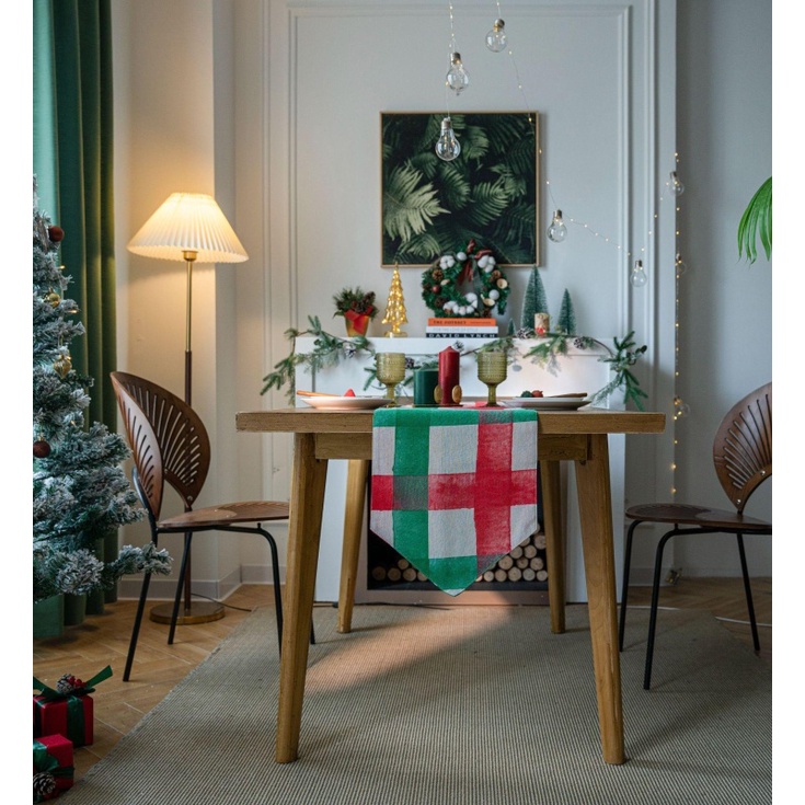 ผ้าปูโต๊ะ-พิมพ์ลายคริสต์มาส-ลายสก๊อต-สําหรับตกแต่งตู้ทีวี-โต๊ะกาแฟ