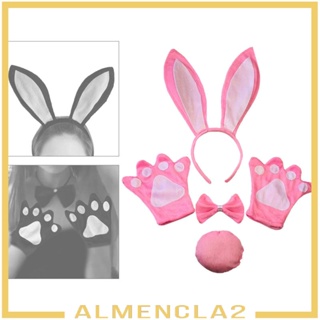 [Almencla2] ชุดเครื่องแต่งกาย หูกระต่าย หูกระต่าย หูกระต่าย ผูกโบว์ และหาง สําหรับสวมบทบาทวันเกิด 4 ชิ้น