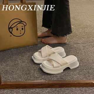 HONGXINJIE  รองเท้าแตะลิ่ม รองเท้าแฟชั่น สะดวกสบาย ฟชั่น ด้านล่างหนา 2023 ใหม่ B26G0DP 34Z230822