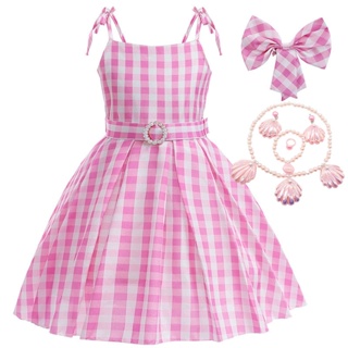 Spot seconds# Cross-border real barbie cos dress Princess dress Plaid childrens dress barbie childrens clothing sweet performance dress 8.cc