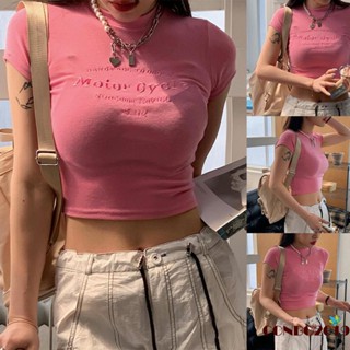 Hgm- เสื้อครอปท็อป คอกลม แขนสั้น ปักลายตัวอักษร แบบเข้ารูป สําหรับเด็กผู้หญิง ใส่ไปคลับ