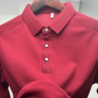 Spot high-quality] long-sleeved polo shirt mens middle-aged father wear high-grade lapel Tee Korean version blouse new moisture absorption sweating T-shirt vintage T-shirt boys wear