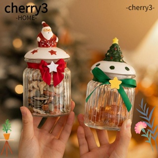 Cherry3 โหลแก้วใส่ขนมหวาน ช็อคโกแลต คุกกี้ รูปซานตาคลอส พร้อมฝาปิด สีแดง แบบพกพา