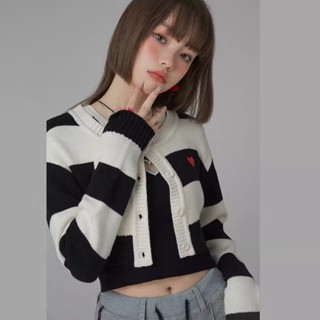 Chuuu เสื้อแจ็กเก็ตคาร์ดิแกนแขนยาว ผ้าถัก ลายทาง MC 2VPA ขนาดเล็ก สไตล์เรโทร เหมาะกับฤดูใบไม้ผลิ ฤดูร้อน สําหรับผู้หญิง