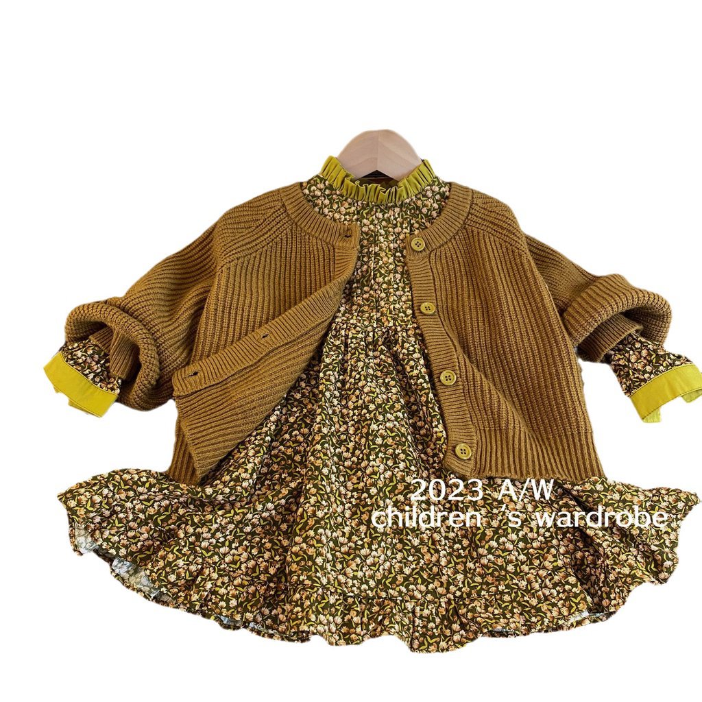 korean-style-childrens-clothing-2023-autumn-new-foreign-girls-broken-dress-set-childrens-knitted-cardigan-two-piece-set-15md