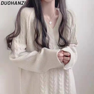 Duohanzi เสื้อกันหนาว แขนยาว ทรงหลวม แฟชั่นฤดูใบไม้ร่วง และฤดูหนาว สําหรับผู้หญิง