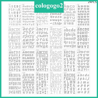 Cologogo2 แผ่นแม่แบบ ลายฉลุ รูปตัวอักษรภาษาอังกฤษ สําหรับตกแต่งสมุดภาพ อัลบั้มภาพ DIY 24 แผ่น