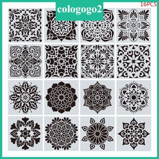 Cologogo2 แผ่นแม่แบบฉลุลายแมนดาลา สําหรับตกแต่งสมุดภาพ การ์ด 16 ชิ้น