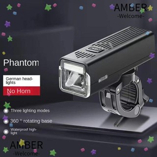 Amber ไฟฉายติดหน้าจักรยาน LED ติดตั้งง่าย ทนทาน พร้อมแตร ชาร์จ USB สําหรับผู้หญิง และผู้ชาย