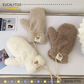 Eutus ถุงมือแฟชั่น ลายหมี ให้ความอบอุ่น สีพื้น สําหรับนักเรียน ทุกนิ้ว