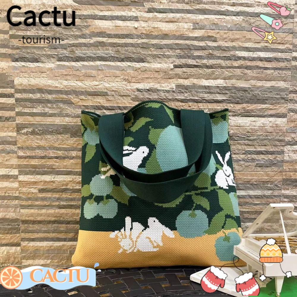 cactu-กระเป๋าสะพายไหล่-กระเป๋าถือ-ผ้าถัก-ความจุขนาดใหญ่-แฮนด์เมด-ใช้ซ้ําได้-สําหรับเด็กผู้หญิง