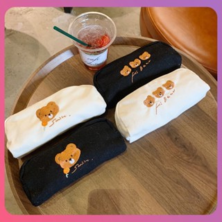 สร้างสรรค์หมีน่ารักปักกล่องดินสอผ้าใบมูลค่าสูงความจุขนาดใหญ่ทนต่อฟิล์มทำความสะอาดง่ายกล่องดินสอนักเรียนโรงเรียนกระเป๋าเก็บของนักเรียน [COD]