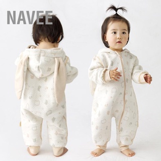 NAVEE บอดี้สูทเด็ก unisex แขนยาวกระต่ายน่ารักหูคลุมด้วยผ้าผ้าฝ้ายทารก onesie สำหรับออกนอกบ้าน