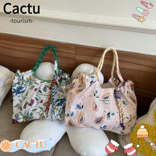 Cactu กระเป๋าสะพายไหล่ แฮนด์เมด ทรงโท้ท ลายดอกไม้น่ารัก ความจุสูง สําหรับผู้หญิง