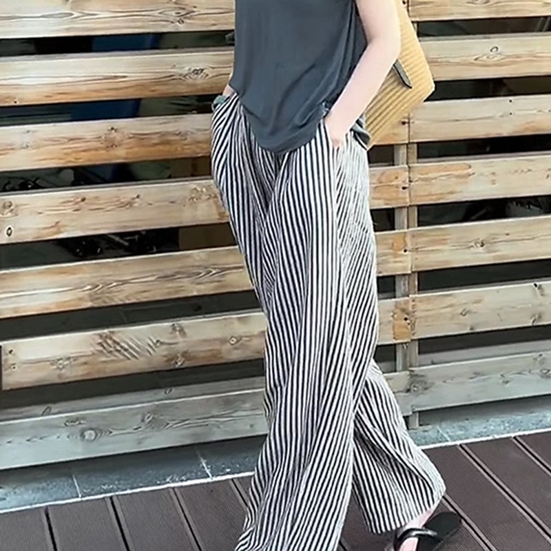 458-korean-style-fashion-casual-straight-wide-leg-pants-womens-summer-new-large-size-thin-all-match-thin-striped-pants