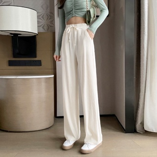 431# Narrow ice silk wide-leg pants Womens Summer Thin High Waist Casual Straight Pants