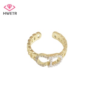 Hwetr แหวนนิ้วมือ ประดับมุก เพทาย สีทอง ปรับได้ คุณภาพสูง เครื่องประดับ สําหรับผู้หญิง งานแต่งงาน ปาร์ตี้ ของขวัญ