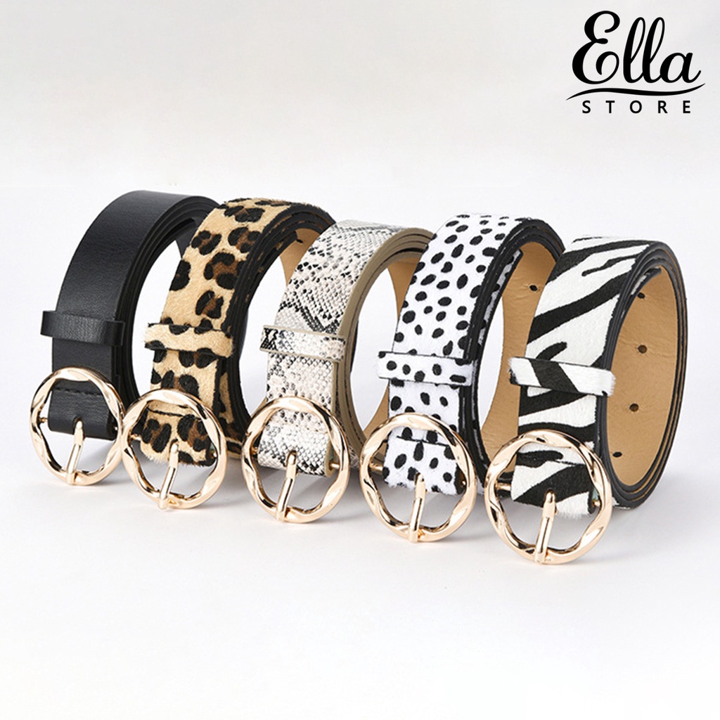 ellastore123-เข็มขัดหนังงูเทียม-ลายเสือดาว-ปรับได้-แฟชั่นสําหรับผู้หญิง