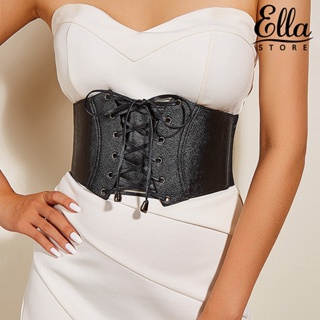 Ellastore123 เข็มขัดหนังเทียม แบบผูกเชือก ยืดหยุ่นสูง สไตล์เกาหลี สําหรับผู้หญิง