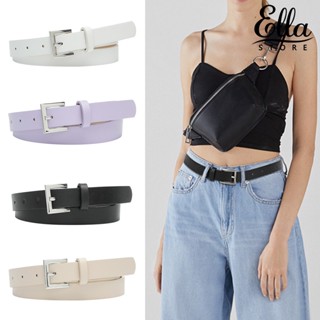 Ellastore123 เข็มขัดหนังเทียม สีพื้น ปรับได้ หลายรู เรียบง่าย เครื่องประดับแฟชั่น สําหรับผู้หญิง