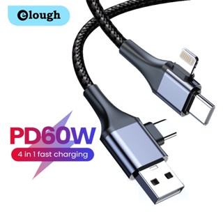 Elough 4 in 1 สายชาร์จ USB PD 60W สําหรับโทรศัพท์มือถือ Micro USB Type C IP