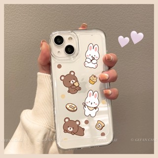 เคสโทรศัพท์มือถือแบบใส กันกระแทก ลายกระต่าย หมี ขนมปัง สีขาว สําหรับ IPhone 11 12 13Pro Max X XR XS Max SE 7 Plus 8 Plus 14 Pro Max