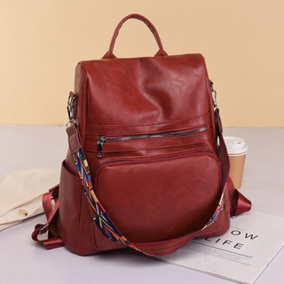 กระเป๋าเป้สะพายหลัง กระเป๋านักเรียน หนัง Pu แบบนิ่ม ป้องกันขโมย จุของได้เยอะ แบบเรียบง่าย สําหรับผู้หญิง