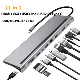 อะแดปเตอร์ฮับ USB C 11-in-1 3.0 Type C เป็น 4K HDMI RJ45 SD TF VGA Lan PD สําหรับแล็ปท็อป MacBook IPad