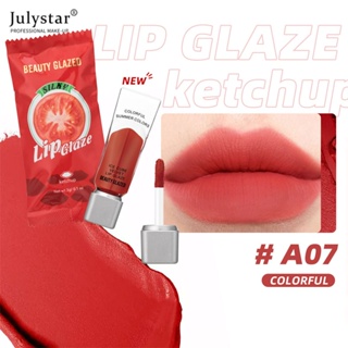 JULYSTAR BEAUTY GLAZED Tomato Style Cute Lip Glaze Lasting Cup Fog Matte Moisturizing กันน้ำ