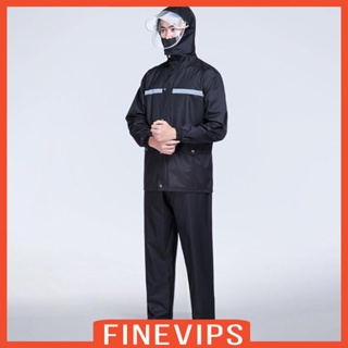 [Finevips] เสื้อแจ็กเก็ตสูท และกางเกงกันฝน มีฮู้ด มีซิป น้ําหนักเบา มีกระเป๋าคู่ด้านหน้า สะท้อนแสง